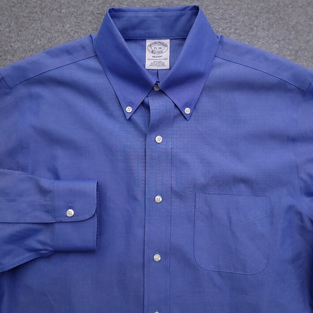 Brooks Brothers Dress Shirt Mens 15 34 Regent Fit Non Iron Blue Corpcore